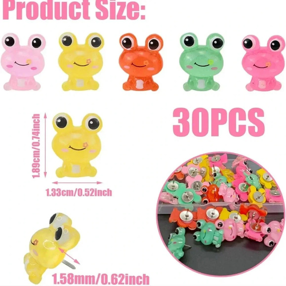 30 pcs Frog Push Pins Animal Thumbtacks Cork Board Pushpins for Photos Memo Wall - Picture 2 of 6